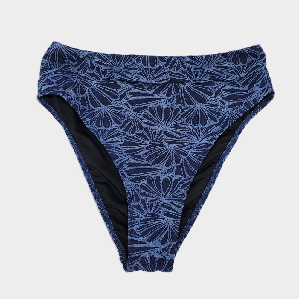 Cupshe Medium Blue Floral Jacquard High Waisted Bikini Bottom T1S0047 Stretch